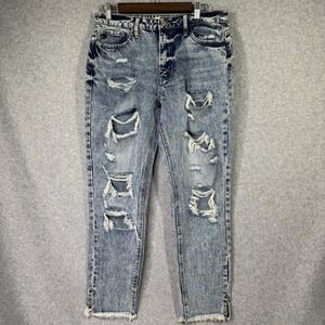 Kancan High Rise Ankle Skinny Jeans Juniors Size 9/28 Raw Hem Ripped Distressed
